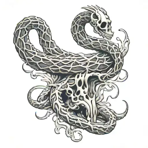 A long snake that slowly becomes a skeleton, representing how time passes quickly tattoo design idea