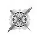 three swords with a circle with text Pather tattoo design idea