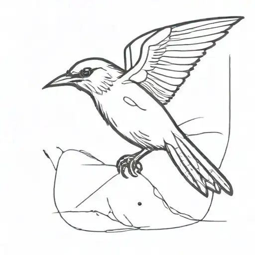 small blackbird flying with a broken wing tattoo design idea