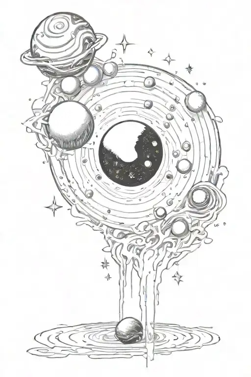 sun black hole eating several planets tattoo design idea