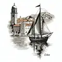 tattoo of the sailing boat in front of the Dubrovnik old town  tattoo design idea