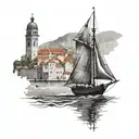 tattoo of the sailing boat in front of the Dubrovnik old town  tattoo design idea