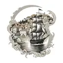 tattoo of the sailing boat in front of the Dubrovnik old town  tattoo design idea