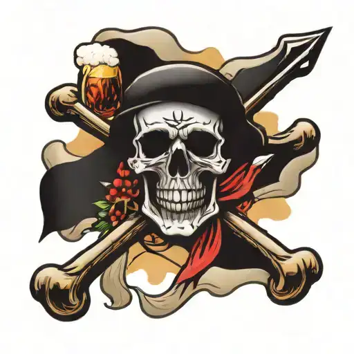 Jolly roger flag with snow sun and beach beer   tattoo design idea