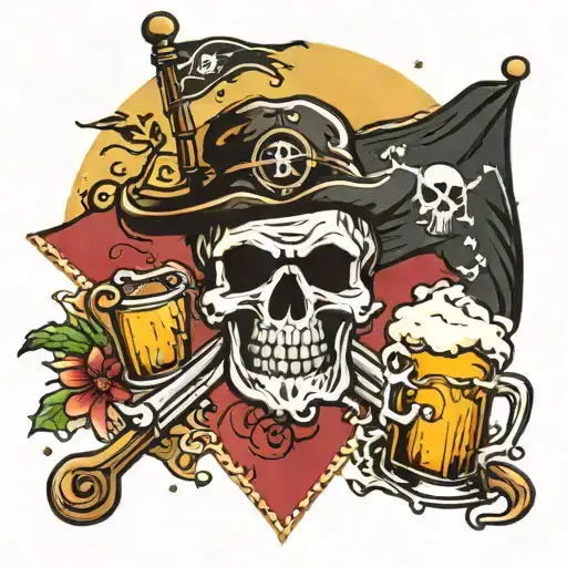 Jolly roger flag with snow sun and beach beer   tattoo design idea