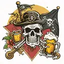 Jolly roger flag with snow sun and beach beer   tattoo design idea