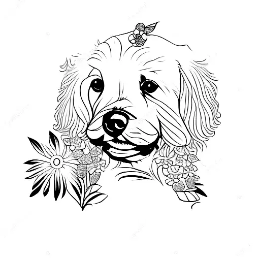 Cocker spaniel  with flowers tattoo design idea