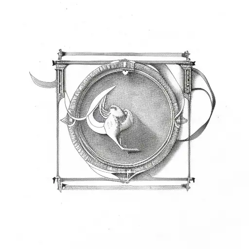 a lyre with laurel around it tattoo design idea