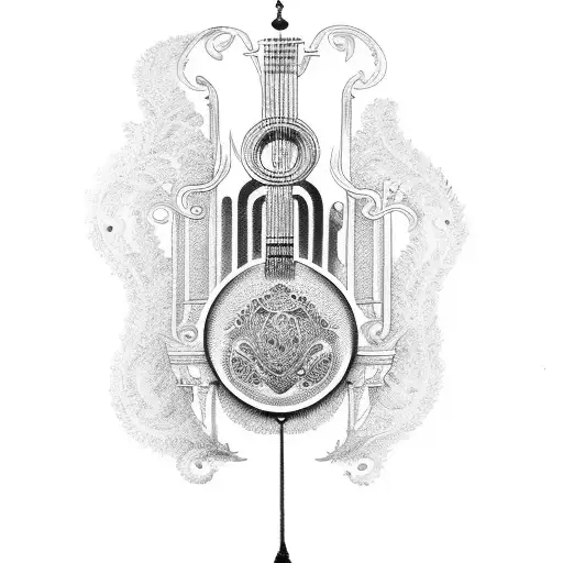 a lyre with laurel around it tattoo design idea