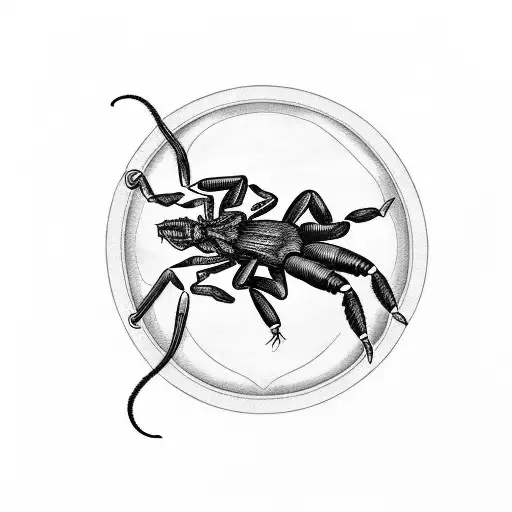 Scorpion with a rat on his back and their tails unite tattoo design idea