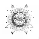 planets, arrows, wolf, dots line work tattoo design idea