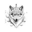 planets, arrows, wolf, dots line work tattoo design idea