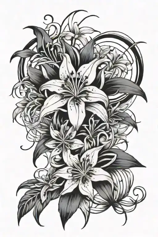 Sagittarius, spider lily, North Star   tattoo design idea