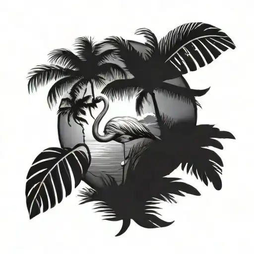 flamingo sea palm tree sky  tattoo design idea