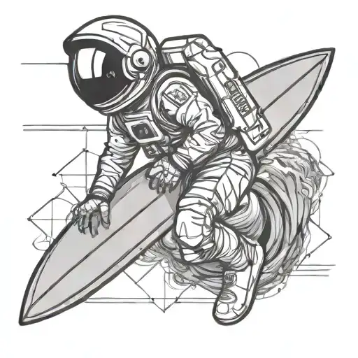 astronaut on a surf board tattoo design idea