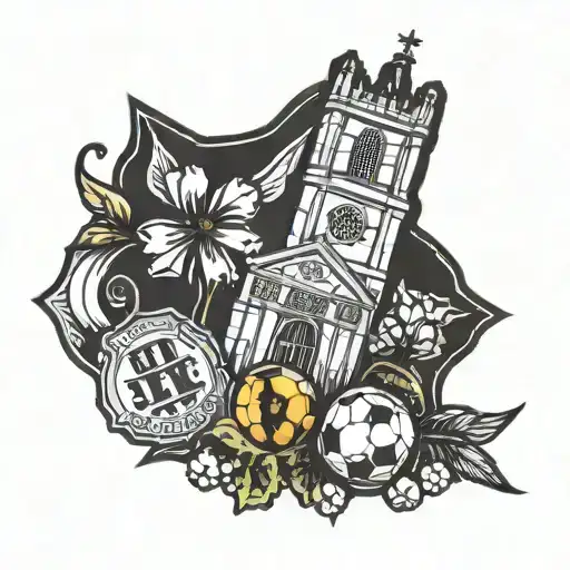 Combine the Boston United Football Club logo with elements of St Botolph’s Church in a unique and cohesive design tattoo design idea