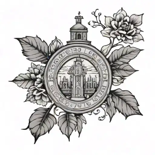 Create a tattoo that symbolizes the unity between Boston United and St. Botolph's Church in a minimalist black-grey style tattoo design idea