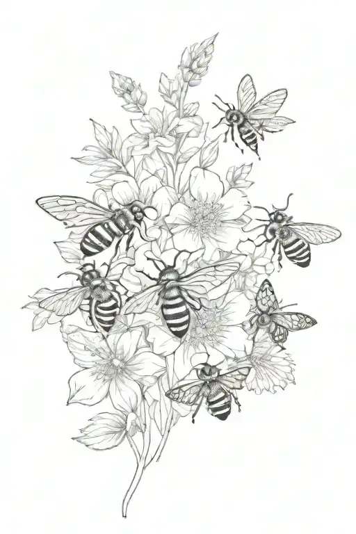 bees and butterflies with flowers wraparound forearm tattoo design idea