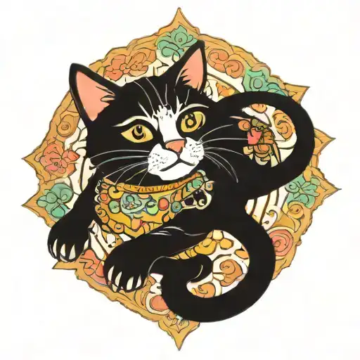 Cat on Persian carpet tattoo design idea