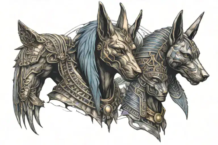 anubis egyptian god with another egyptian god next to him tattoo design idea