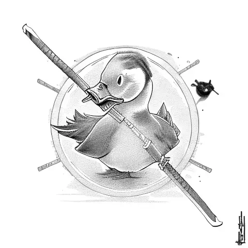 cartoon duck swinging a samurai sword  tattoo design idea