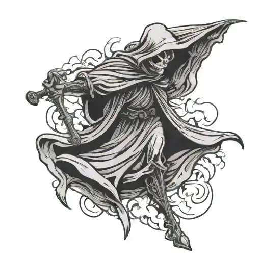 grimreaper flying towards tattoo design idea