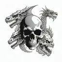 skull and three headed dragon tattoo design idea