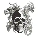 skull and three headed dragon tattoo design idea