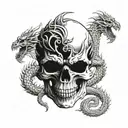 skull and three headed dragon tattoo design idea