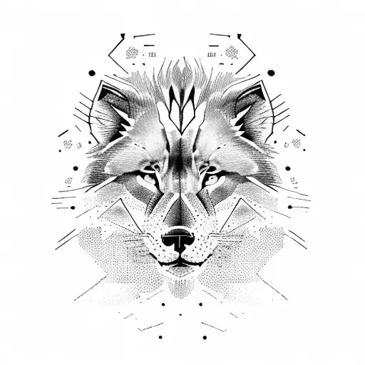 Dotwork "Half Lion, Half Wolf" Tattoo Idea BlackInk AI