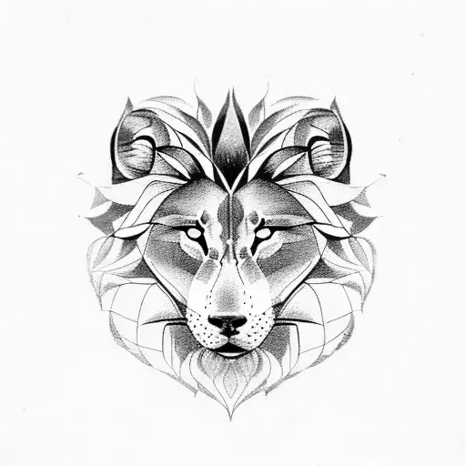Dotwork "Half Lion, Half Wolf" Tattoo Idea BlackInk AI