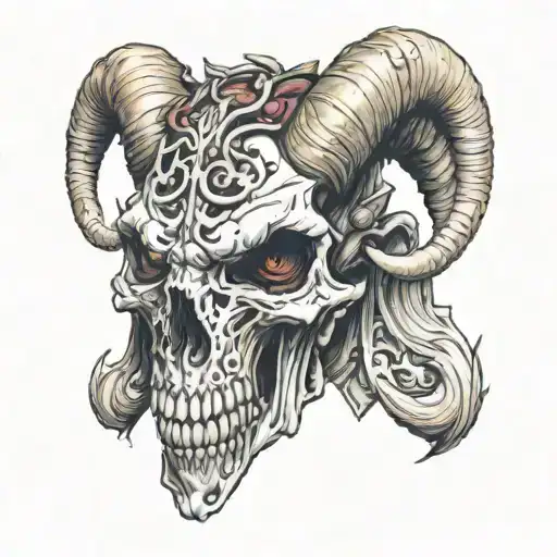 skull mouth and goat horns  tattoo design idea