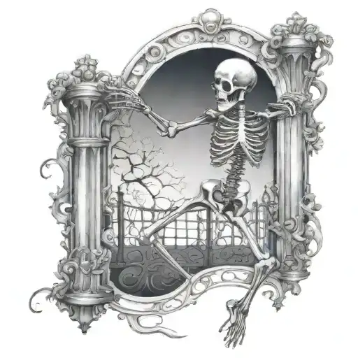 dancing skeleton by forged iron gates tattoo design idea