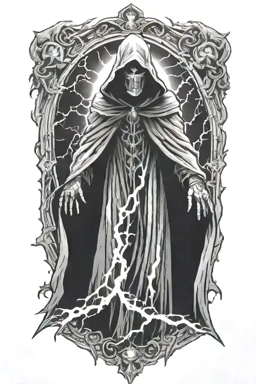 lightning death ghost black cloak  tattoo design idea