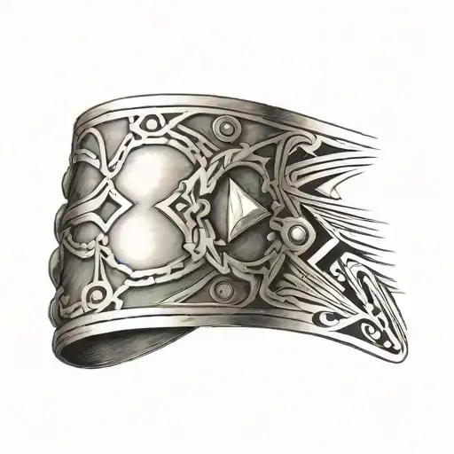 masculine wrist cuff with markings and gems tattoo design idea