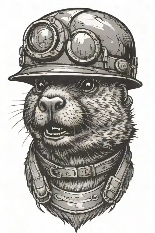 dirty gopher with mining helmet tattoo design idea