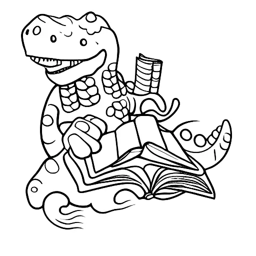 cute dinosaur reading a book tattoo design idea