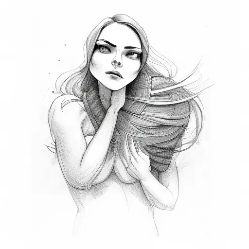 strong woman hugging herself tattoo design idea