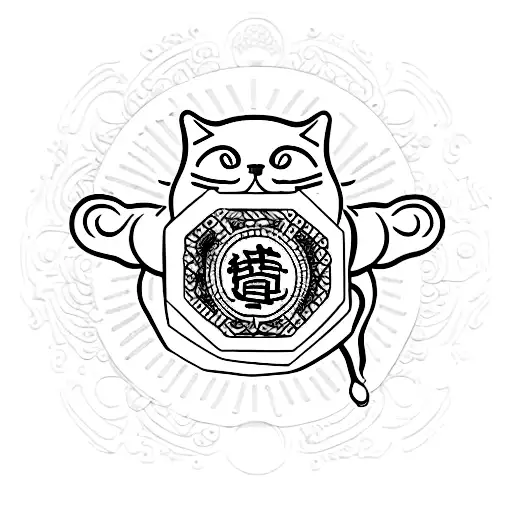 maneki-Neko holding a stack of hundreds tattoo design idea