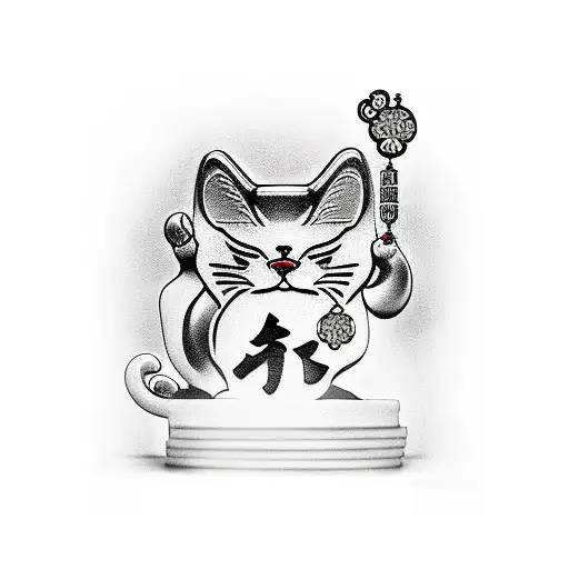 maneki-Neko holding a stack of hundreds tattoo design idea