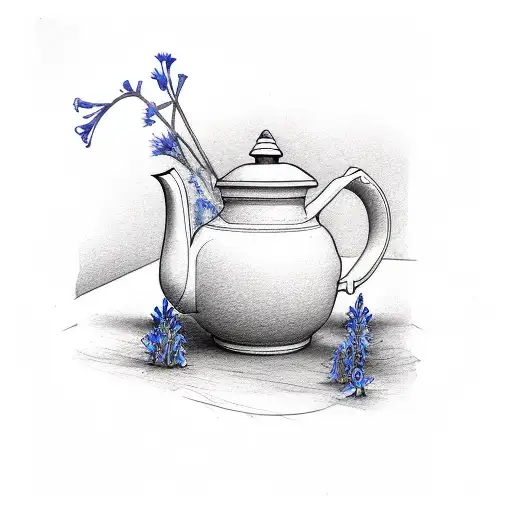 teapot with bluebells tattoo design idea