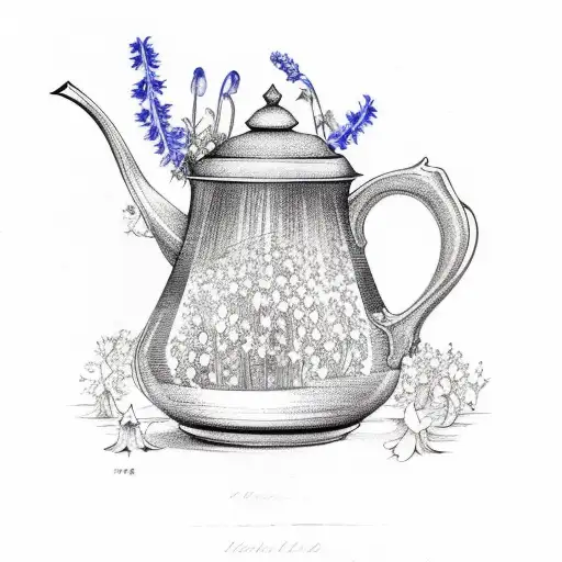 teapot with bluebell flowers tattoo design idea