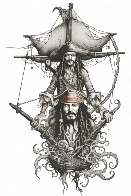 David Jones destroys the black pearl with his tentacles and below is Jack Sparrow tattoo design idea