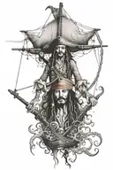 David Jones destroys the black pearl with his tentacles and below is Jack Sparrow tattoo design idea