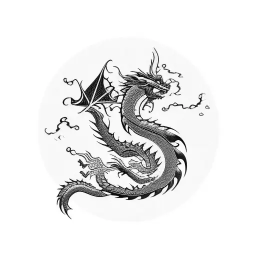 A majestic dragon wrapped around a blossoming cherry tree tattoo design idea