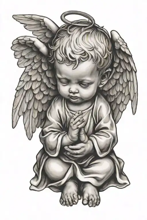 praying hands baby angel tattoo design idea