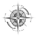 A tattoo featuring a compass rose with the names Marcus, Christine, and Dylan, and the coordinates of significant locations in Canada, the USA, and Australia tattoo design idea