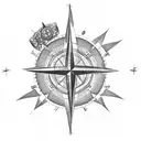 A tattoo featuring a compass rose with the names Marcus, Christine, and Dylan, and the coordinates of significant locations in Canada, the USA, and Australia tattoo design idea