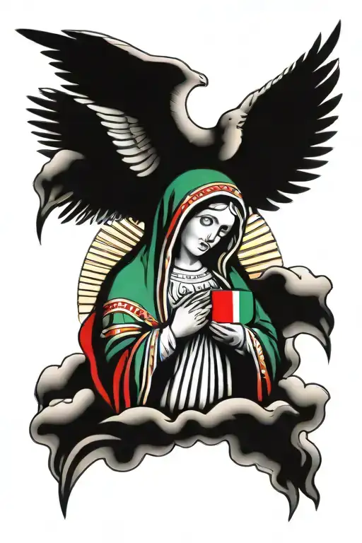 virgin mary wearing mexico flag tattoo design idea