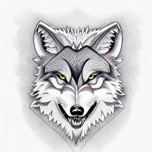 angry wolf showing his theet tattoo design idea